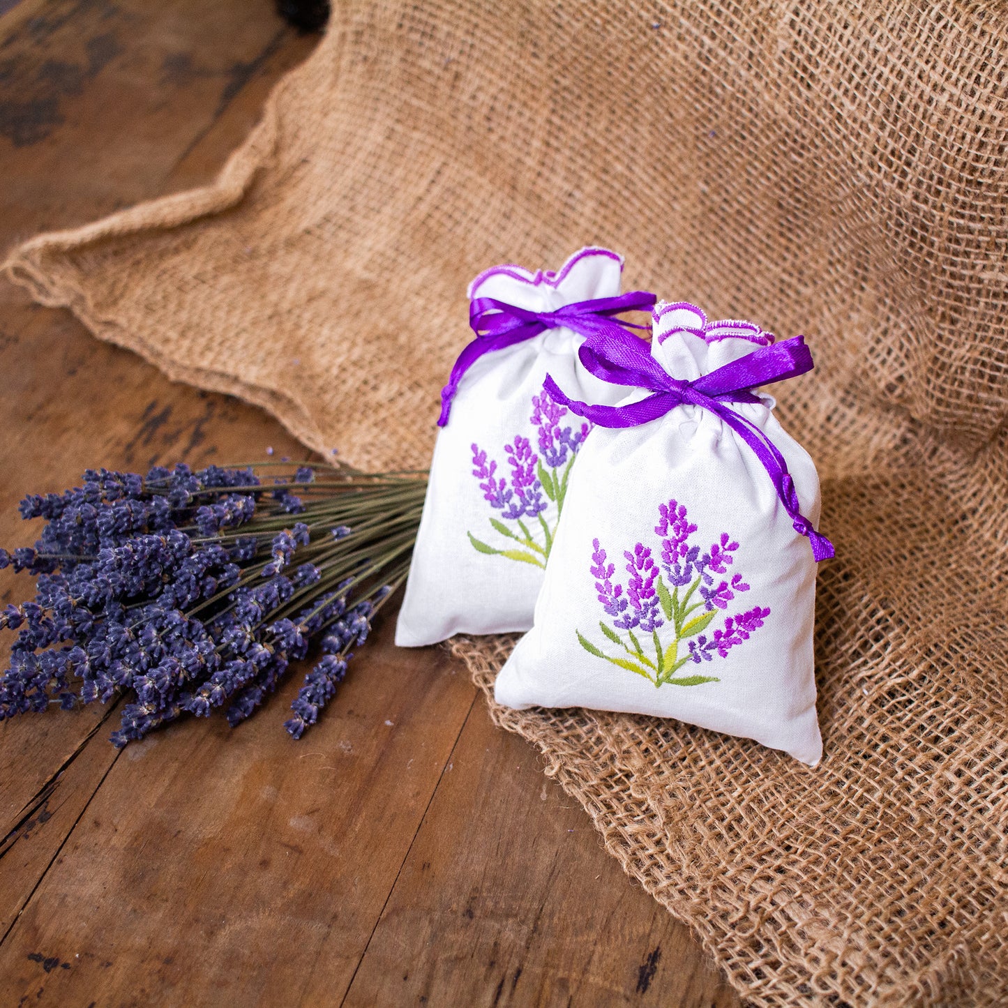 Large Lavender Sachet with Purple Ribbon